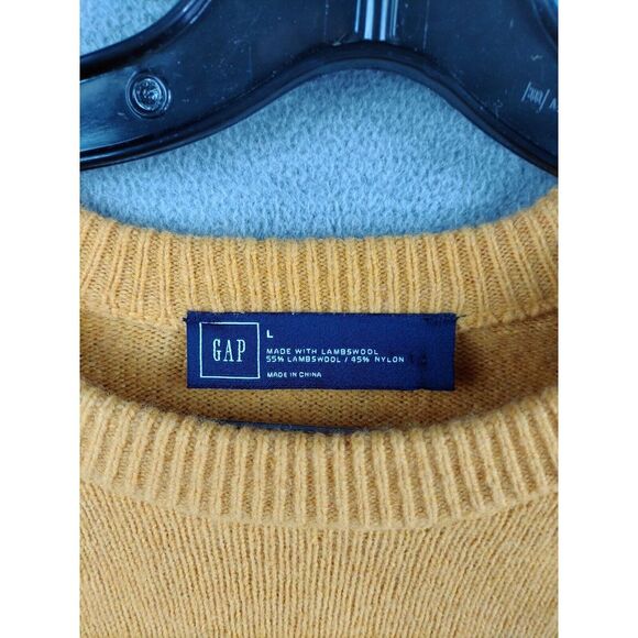 Gap Womens Sweater Large L‎ Yellow Knit Lambswool Nylon Crew Pullover Retro Fall - Picture 2 of 7